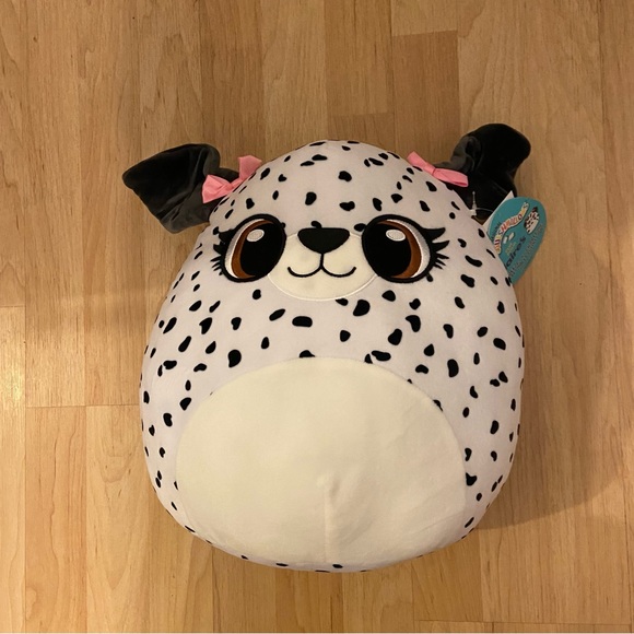 NWT Squishmallow Dixie Dalmatian Dog w/ Pink Bow 12" Club Exclusive KellyToy - Picture 1 of 6